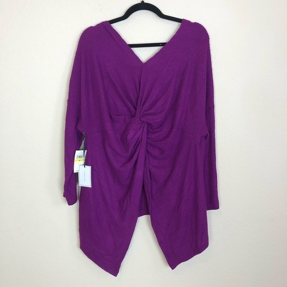 New 1.State Knot Back Waffle Knit Top in Crushed Berry - Picture 4 of 11